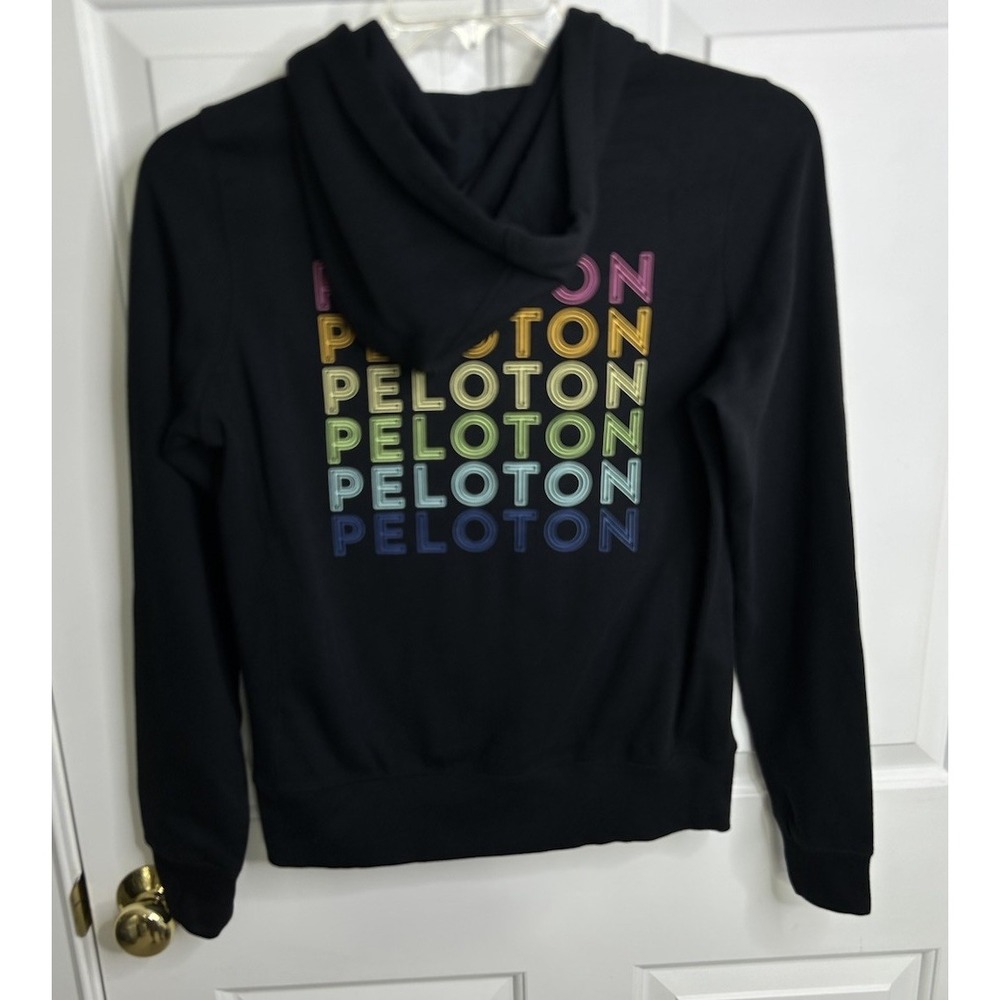 Peloton Hoodie Women's Small Full Zip‎ Black + Rainbow Logo On Reverse Side NWT*